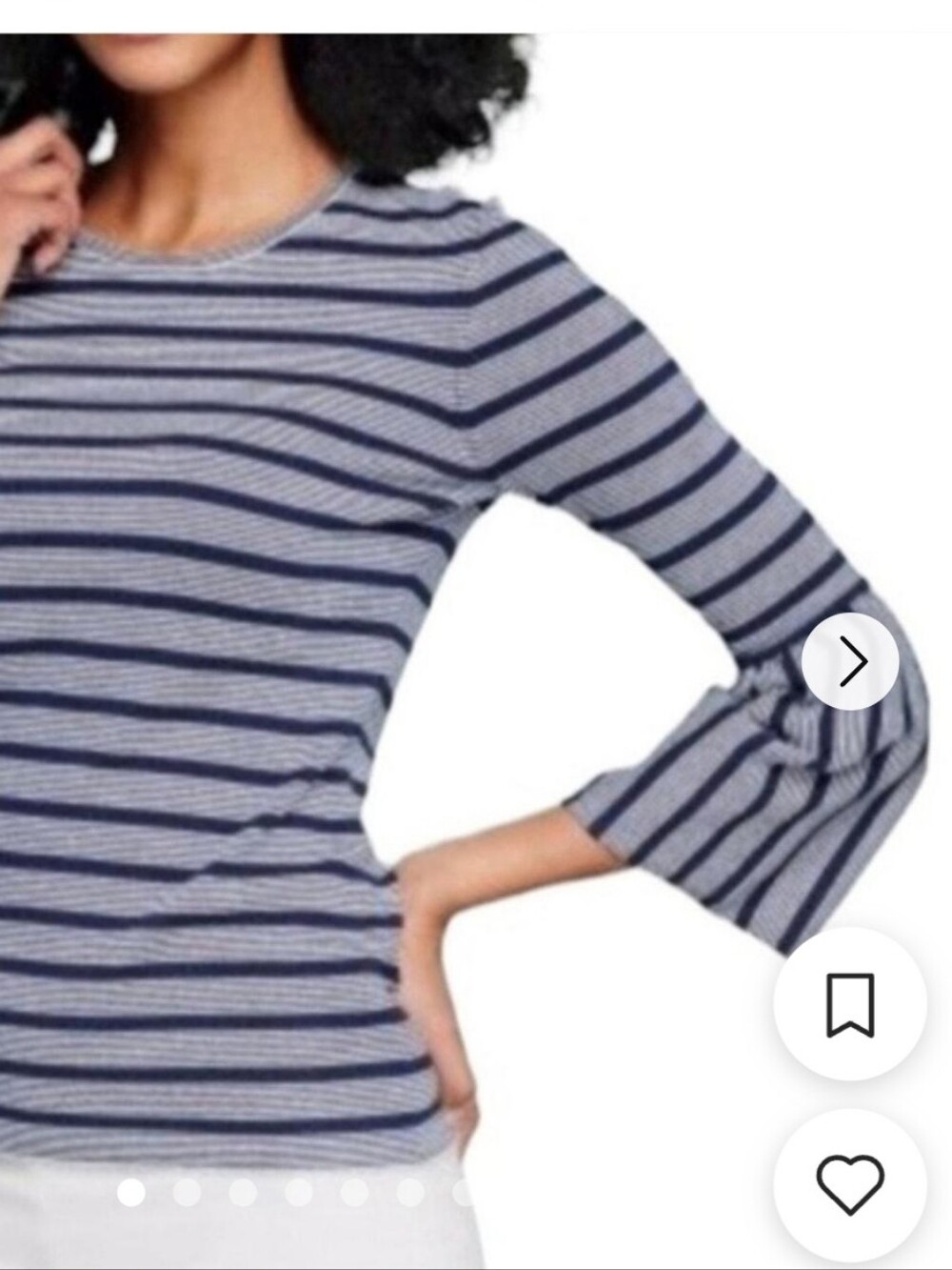 J. McLaughlin Navy and White Striped Long Sleeve Crewneck Top With Bell Sleevea
